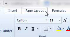 click the page layout tab in excel 2010