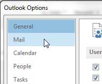 click mail in the left column of outlook options