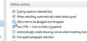 how to disable drag and drop in word 2013