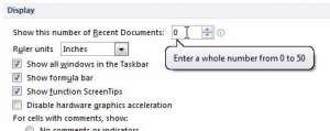 how to clear the list of recent documents in excel 2010