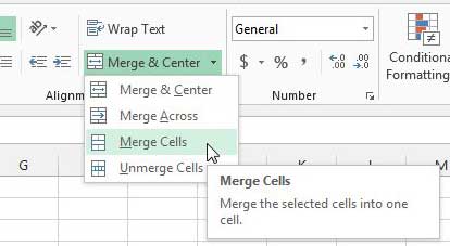 how to merge cells in Excel 2013