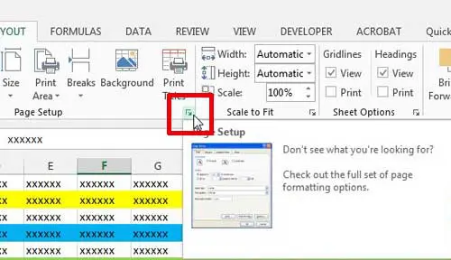 open the page setup window