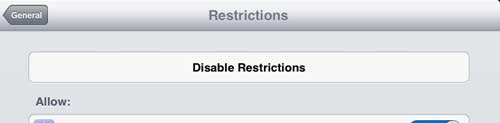 touch the disable restrictions button