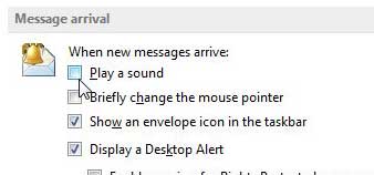 how to turn off the alert sound in outlook 2013