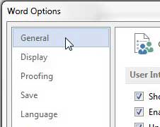 click the general option at the top of the left column