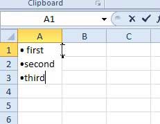how to create bullet lists in excel 2010
