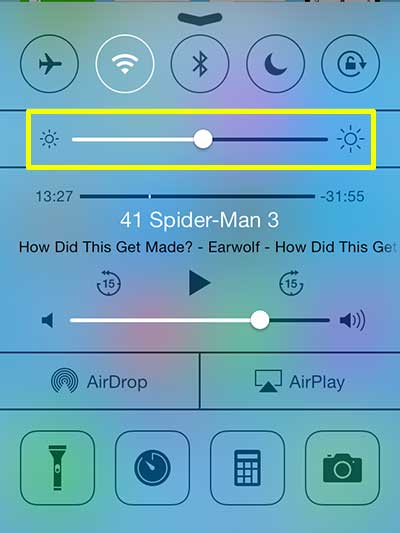 the brightness slider in the control center