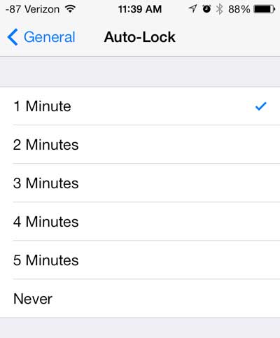 how to change the amount of time before the iphone 5 locks in ios 7