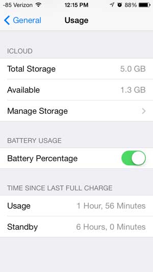 how to display battery percentage in ios 7 on iphone 5