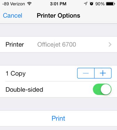 how to print in ios 7 on the iphone 5 in the safari browser