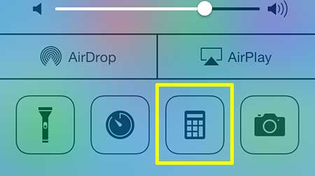 touch the calculator icon at the bottom of the control center