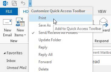 faster way to print in outlook 2013