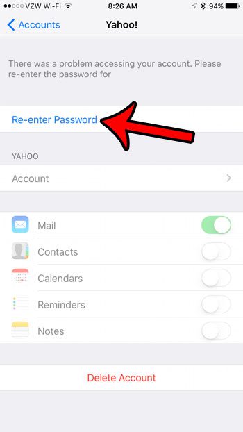 tap the re-enter password button