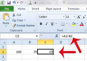how to subtract in excel 2010