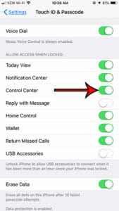 how enable control center iphone lock screen