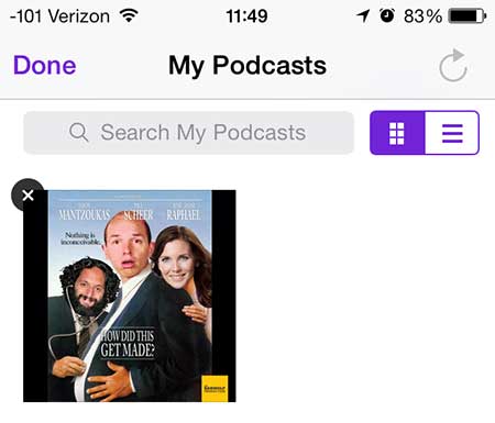 touch the x button at the top left corner of the podcast icon
