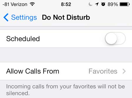 touch the allow calls form option