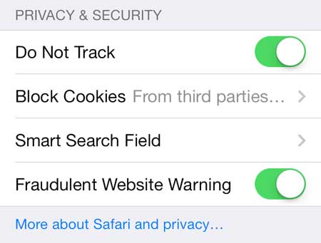 how to turn on do not track in safari on the iphone