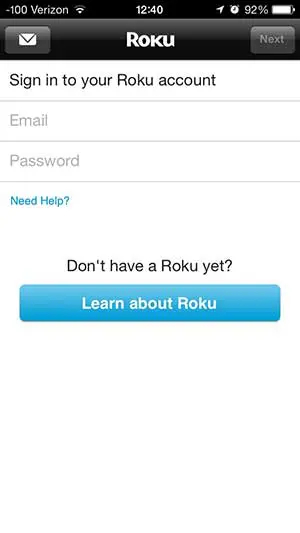 enter the email adress and password for your roku account