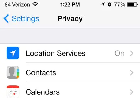 open the location services menu