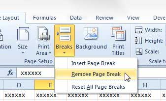 how to remove a page break in excel 2010