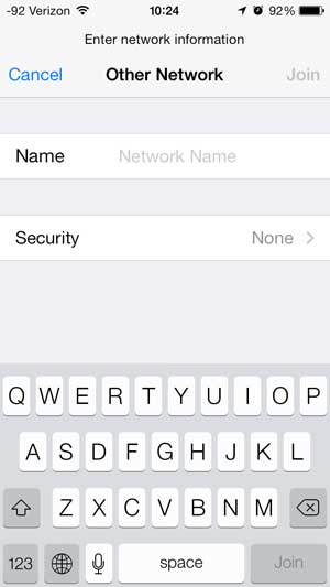 how to connect to a hidden wi-fi network on the iphone 5