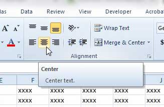 click the center button in the alignment section of the ribbon