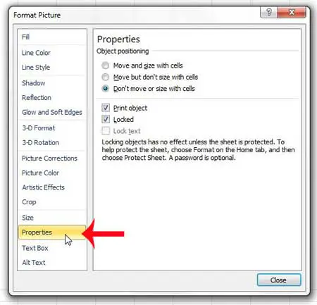 how to lock a picture to a cell in excel 2010