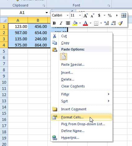 right-click, then select the format cells option