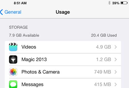 how to check the available storage space on the ipad in ios 7