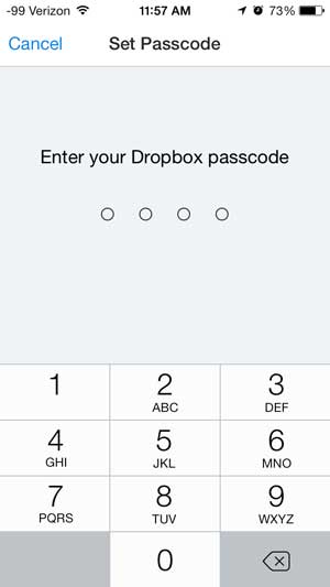 create the dropbox passcode