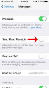 how to disable read receipts on the iphone 5