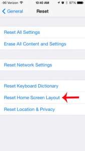 how to reset the icons on the iphone
