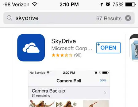 open the skydrive app