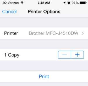 how to print to the brother mfc-j4510dw from an iphone
