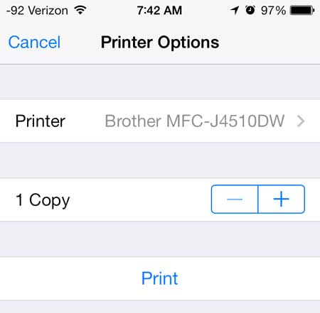 how to print to the brother mfc-j4510dw from an iphone