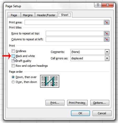 why is excel spreadsheet printing in black and white