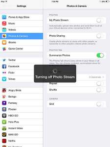 how to turn off the photo stream on the ipad in ios 7