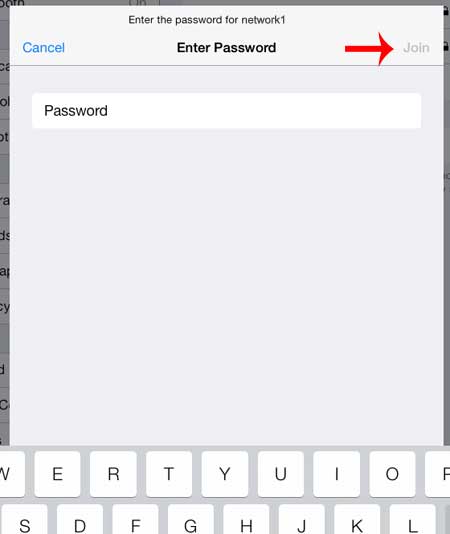 type your password, then touch the join button
