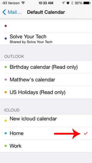 select your default calendar
