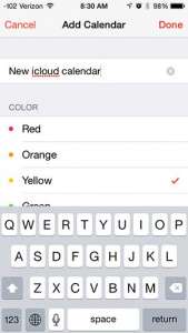 how to create a new icloud calendar on the iphone