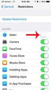 how to disable the web browser on the iphone 5