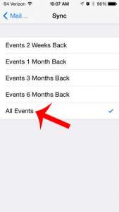 how to sync older events on the iphone calendar