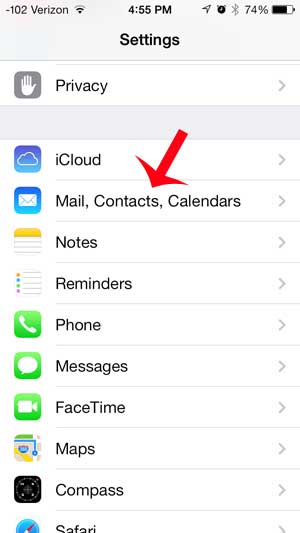 select mail, contacts, calendars