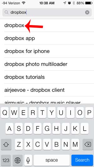select the dropbox search result