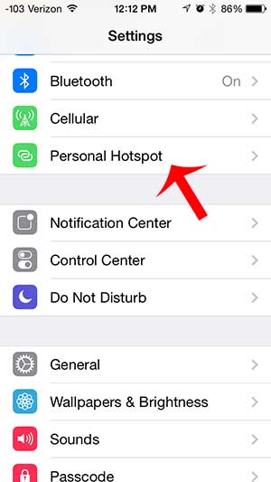 select the personal hotspot