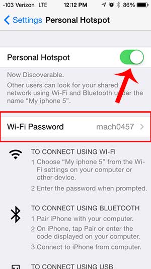 turn on personal hotspot, then locate password