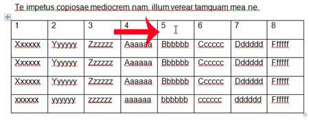 click inside the column that you want to delete from your table