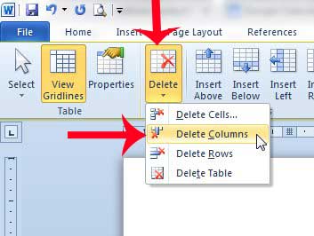 how to delete a column from a table in word 2010