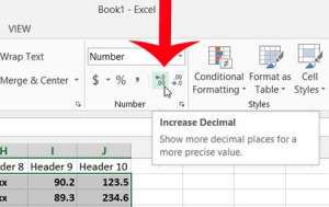 how to increase the number of decimal places in excel 2013